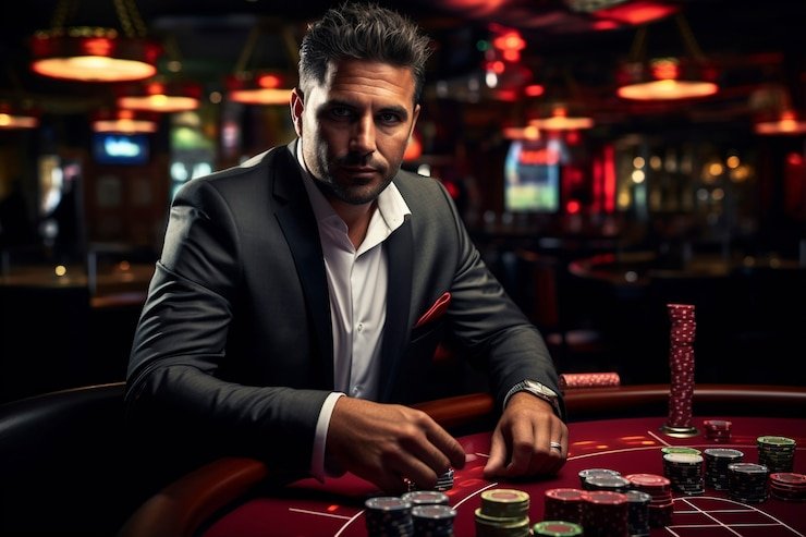 Dealer profesional bank togel memandu sesi Teen Patti dengan kartu terlihat jelas